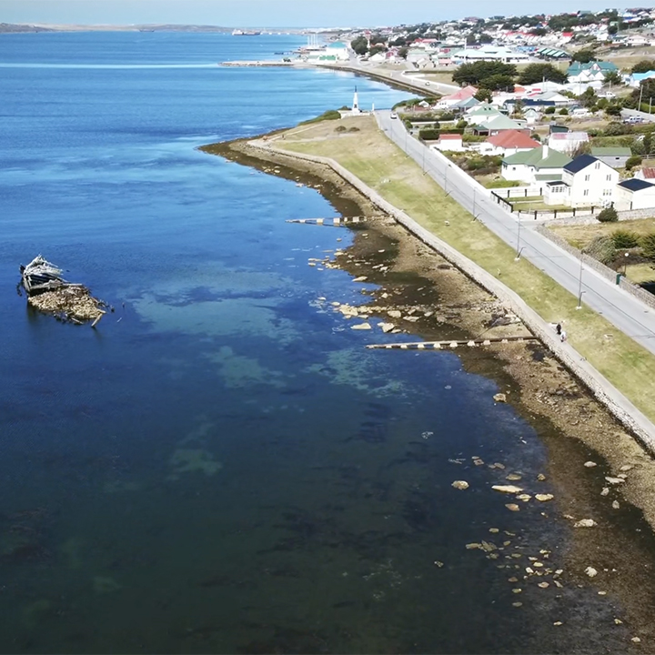 Aerial view of coastline in summer