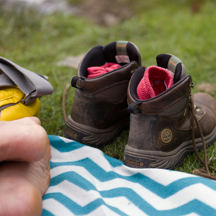 person with boots off