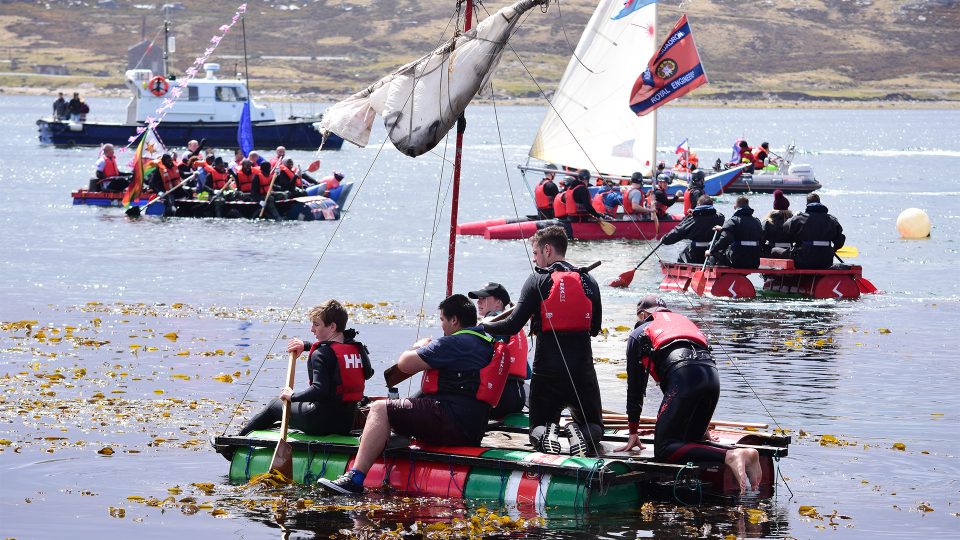 Raft race in stanley harbour, falkland islands