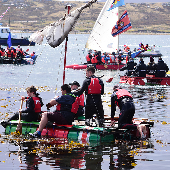 Raft race in stanley harbour, falkland islands