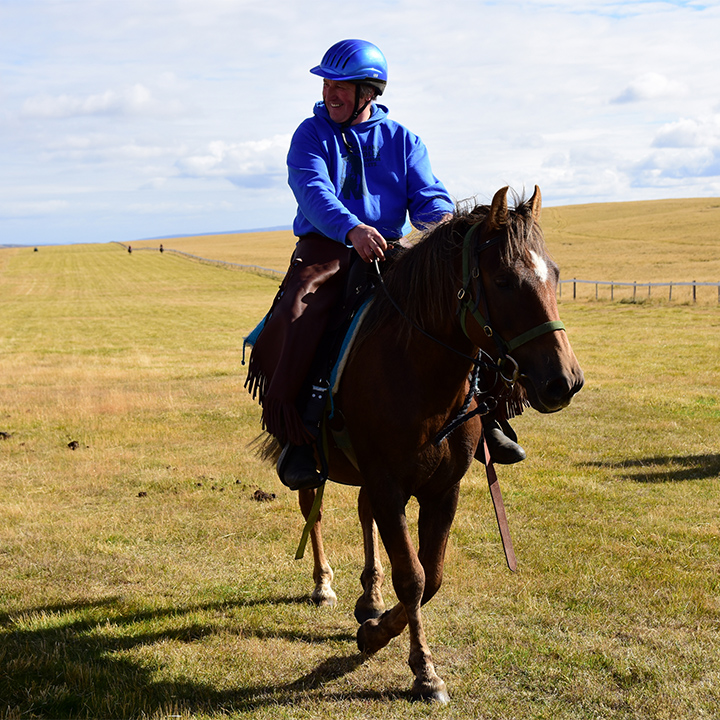 A jockey in the Goose Green sports, Falkland Islands