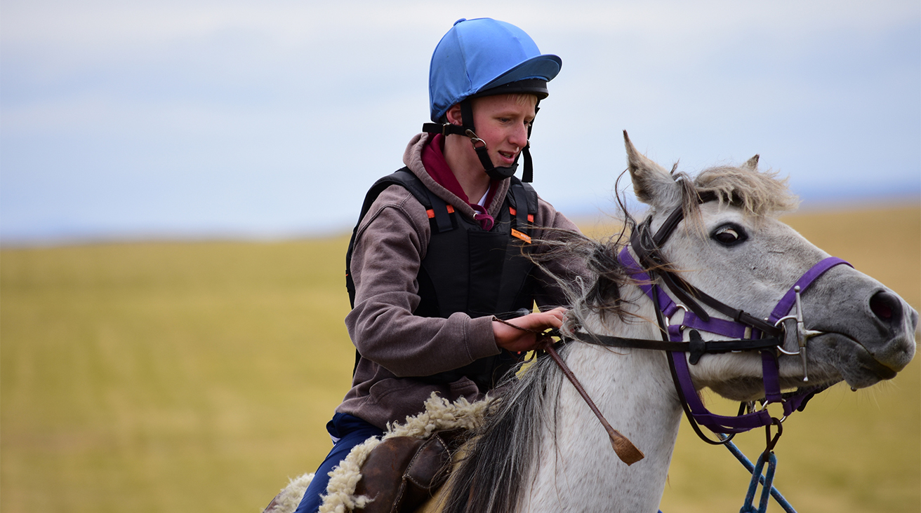 A jockey in the Goose Green sports, Falkland Islands